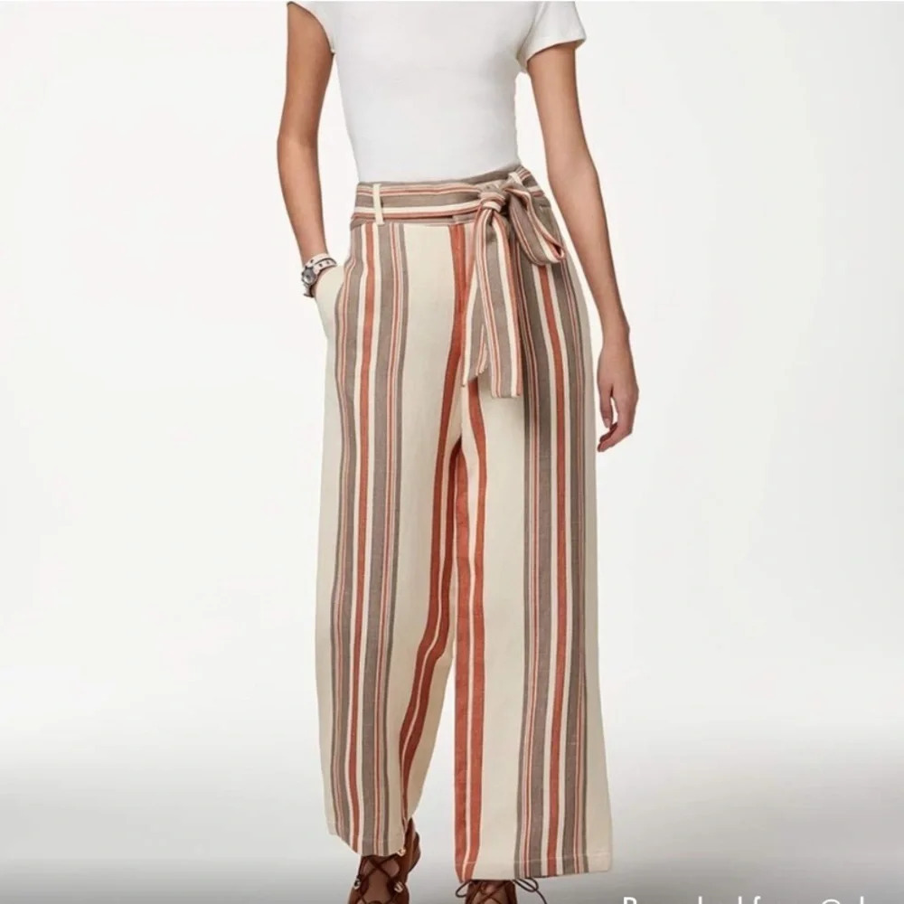 Rebecca Minkoff Molly Striped Pants Sz 4 Linen Cotton Natural Fabric